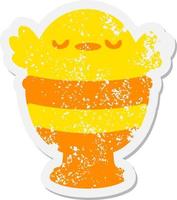 cute baby bird in egg cup grunge sticker vector