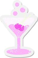 cocktail in a glass grunge sticker vector