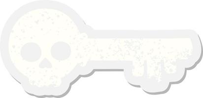 spooky skeleton key grunge sticker vector