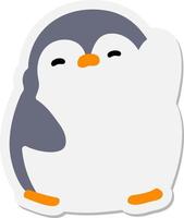 lindo pingüino de navidad agitando la etiqueta engomada vector