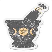 ritual pestle and mortar grunge sticker vector