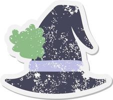 spooky witch hat grunge sticker vector