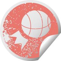 distressed circular peeling sticker symbol basket ball vector