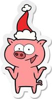 sticker cartoon of a pig with no worries wearing santa hat vector