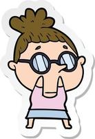 sticker of a cartoon woman wearing glasses vector