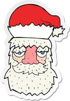 sticker of a cartoon tired santa claus face vector