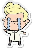 sticker of a cartoon man crying vector