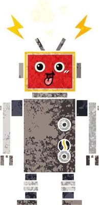retro illustration style cartoon crazed robot