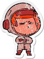 distressed sticker of a cartoon stressed astronaut vector