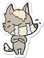 sticker of a cartoon crying wolf vector