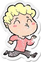 distressed sticker of a cartoon man pouting vector
