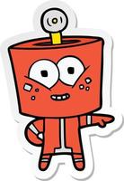 sticker of a happy cartoon robot pointing vector