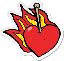 sticker of a cartoon flaming heart cherry vector