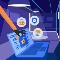 Hacker Steal Data on Laptop Concept vector