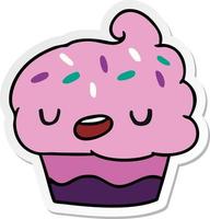 Pegatina cartoon kawaii de un lindo cupcake vector