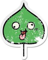 distressed sticker of a cute cartoon expressional leaf vector