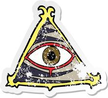 retro distressed sticker of a cartoon mystic eye symbol vector