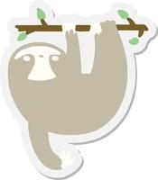 sloth hanging from branch sticker vector