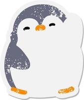 lindo pingüino de navidad agitando la etiqueta engomada del grunge vector