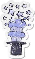 retro distressed sticker of a cartoon magic top hat vector