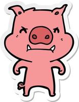 pegatina de un cerdo de dibujos animados enojado vector