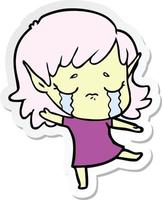 sticker of a cartoon crying elf girl vector