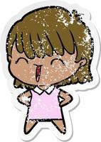 distressed sticker of a cartoon woman vector