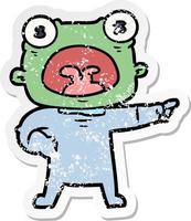 distressed sticker of a cartoon weird alien shouting vector