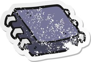 retro distressed sticker of a cartoon computer chip vector