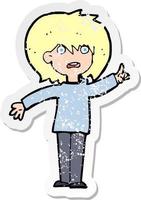 retro distressed sticker of a cartoon woman asking question vector