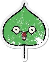 distressed sticker of a cute cartoon expressional leaf vector