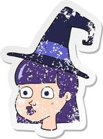 retro distressed sticker of a cartoon witch vector