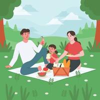 familia disfrutando de un picnic en el parque vector