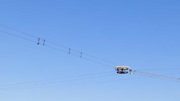 Working equipment for wakeboarding against the sky. Winch over the lake for wakeboarding. Cable wake park industry. video