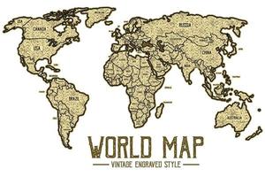 mapa del mundo estilo vintage, mapa del mundo de estilo grabado vector