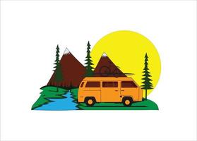 Camping illustration with summer forest cartoon style vector