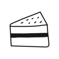 Piece of cake in style of doodle on white background. Vector isolated image for use in design