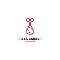 diseño de logotipo de peluquero de pizza, combinación de tijera con concepto de espacio negativo de diseño de logotipo de rebanada de pizza vector