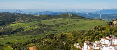 CASARES, ANDALUCIA, SPAIN - MAY 5. View of windmills and Casares in Spain on May 5, 2014