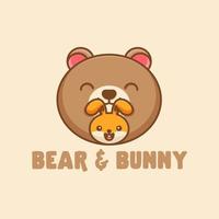 logotipo de oso y conejito kawaii vector
