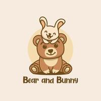 lindo oso y buny logo vector