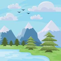 lake and forest trees vector