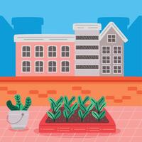 urban gardening terrace scene vector