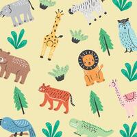 wild animals doodle pattern vector