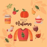 hellow autumn lettering postcard vector