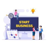 Start business concept. Flat design new business project start up development and launch a new innovation product on a market. vector