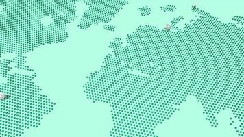 des icônes d'emplacements 3d aléatoires apparaissent sur la carte du monde en pointillés, rendu 3d video