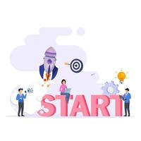 Start business concept. Flat design new business project start up development and launch a new innovation product on a market. vector