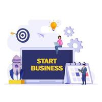 Start business concept. Flat design new business project start up development and launch a new innovation product on a market. vector