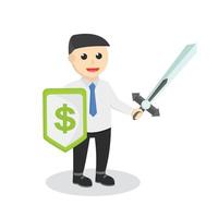 man with shield dollar design character on white background vector